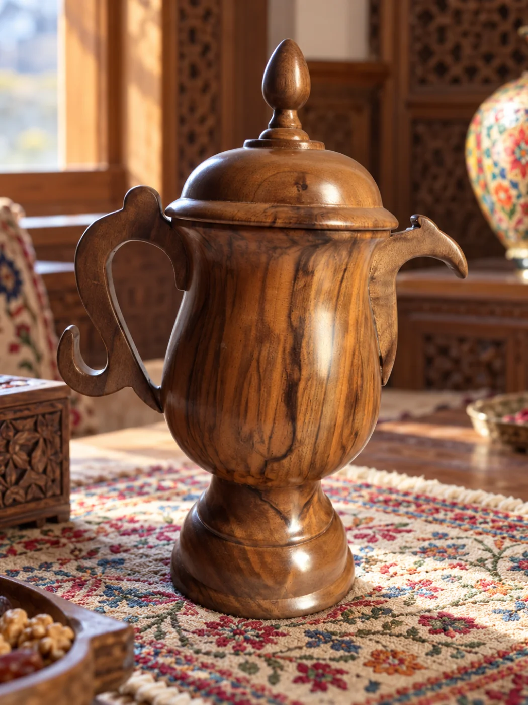 Hand Carved Samavar Made With Kashmiri Walnut Wood for Decor - Image 7