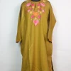 Huda Kashmiri Pheran In Cashmilon wool With Aari Embroidery | Mustard