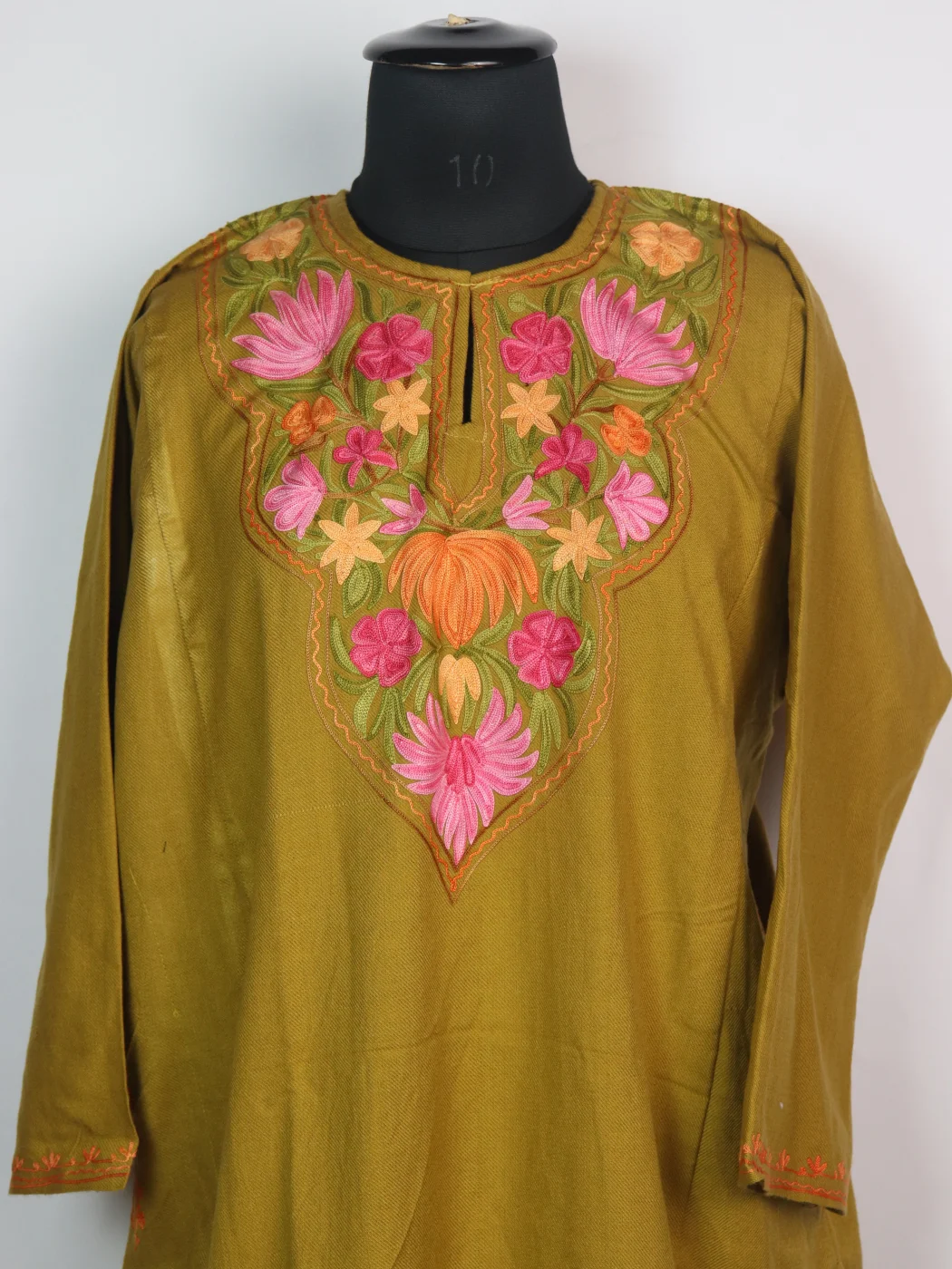 Huda Kashmiri Pheran In Cashmilon wool With Aari Embroidery | Mustard - Image 2