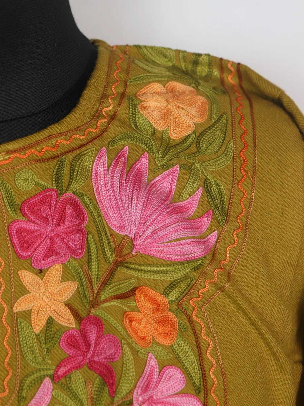 Huda Kashmiri Pheran In Cashmilon wool With Aari Embroidery | Mustard - Image 3