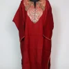 Humaira Kashmiri Pheran In Raffal Wool With Botte Tilla Embroidery | Red
