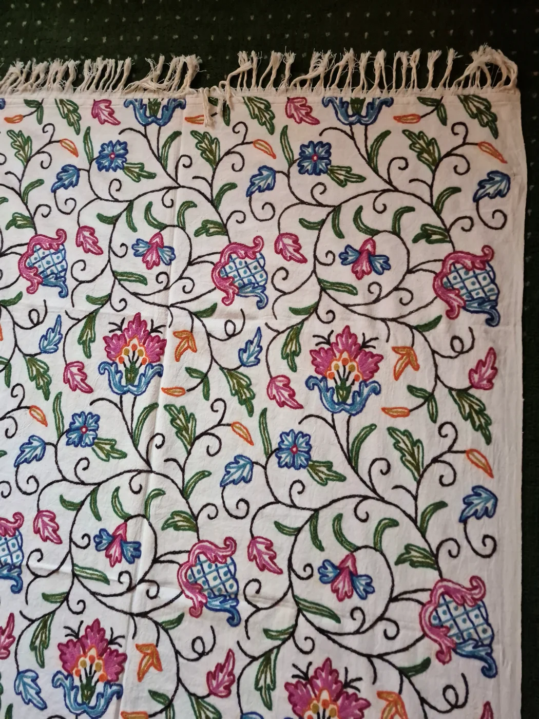 Iffat Kashmiri Sofa Throw In Hand Crewel Embroidery - Image 3