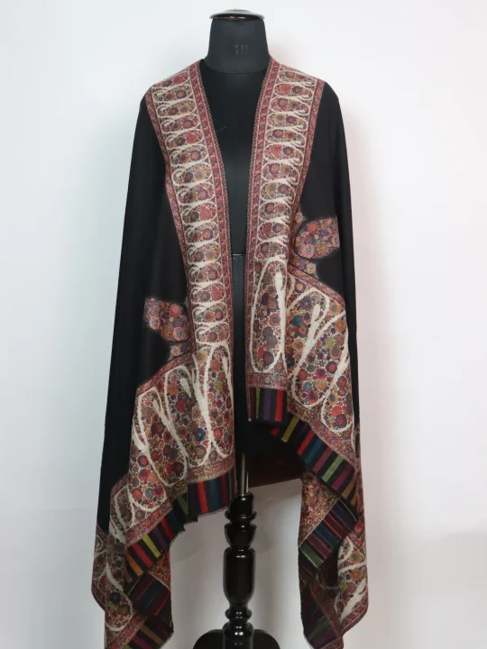 Kashmiri Shawl Ifra with Kani Patterned for Women in Wool | Black