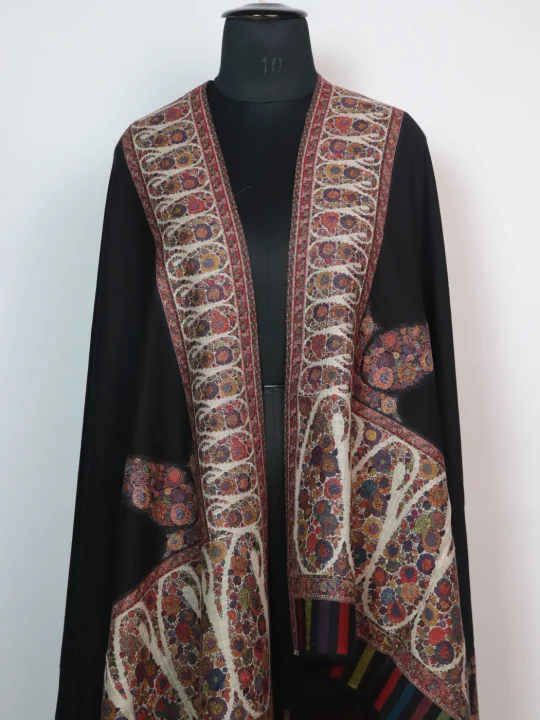 Kashmiri Shawl Ifra with Kani Pattern Design for Women in Wool | Black - Image 2