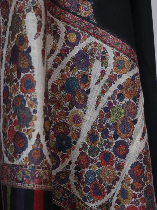 Kashmiri Shawl Ifra with Kani Pattern Design for Women in Wool | Black - Image 3