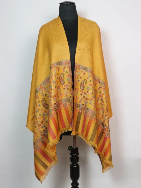 Imra Kashmiri Stoles in Fine Wool with Kani Pattern for Women | Mustard