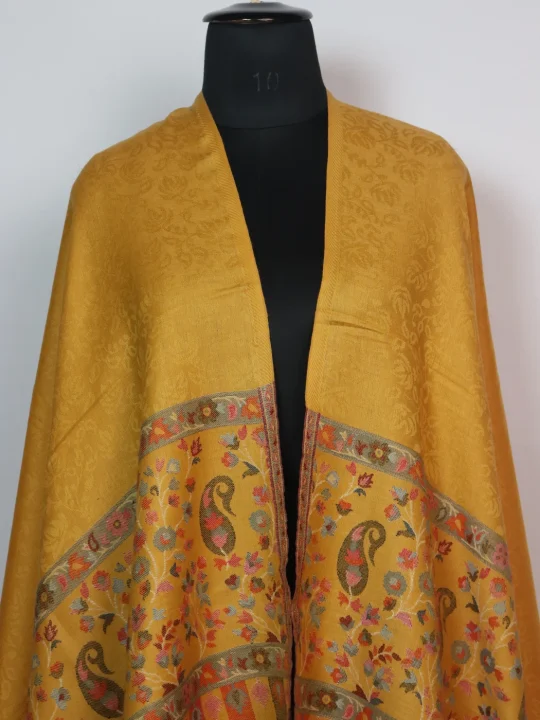 Imra Kashmiri Stoles in Fine Wool with Kani Pattern for Women | Mustard - Image 2