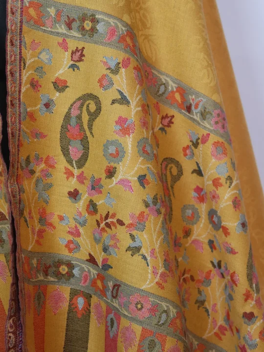 Imra Kashmiri Stoles in Fine Wool with Kani Pattern for Women | Mustard - Image 3
