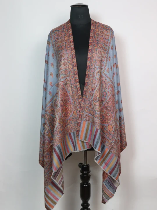 Kashmiri Stole Imra in Fine Wool with Kani Pattern for Women | Slate Blue