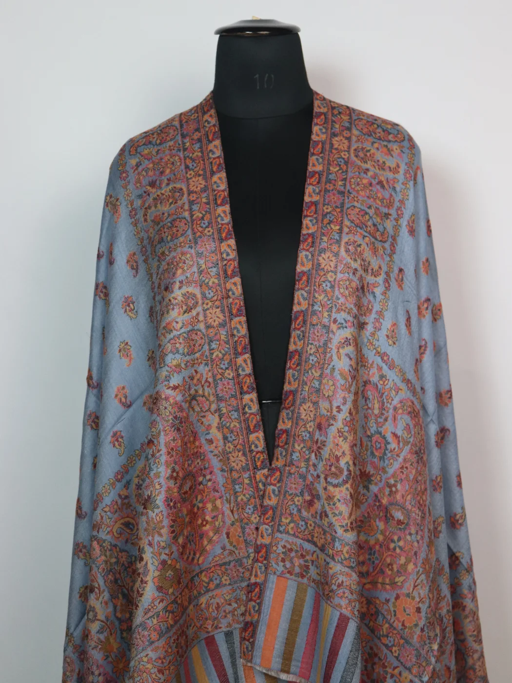 Kashmiri Stole Imra in Fine Wool with Kani Pattern for Women | Slate Blue - Image 2
