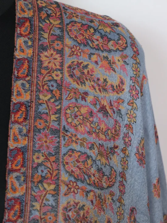 Kashmiri Stole Imra in Fine Wool with Kani Pattern for Women | Slate Blue - Image 3