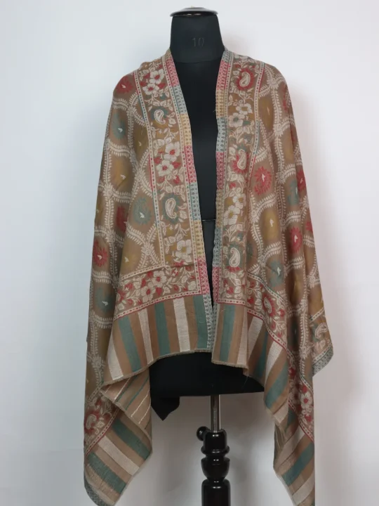 Imra Kashmiri Stole With Kani Pattern For Women In Fine Wool | Beige
