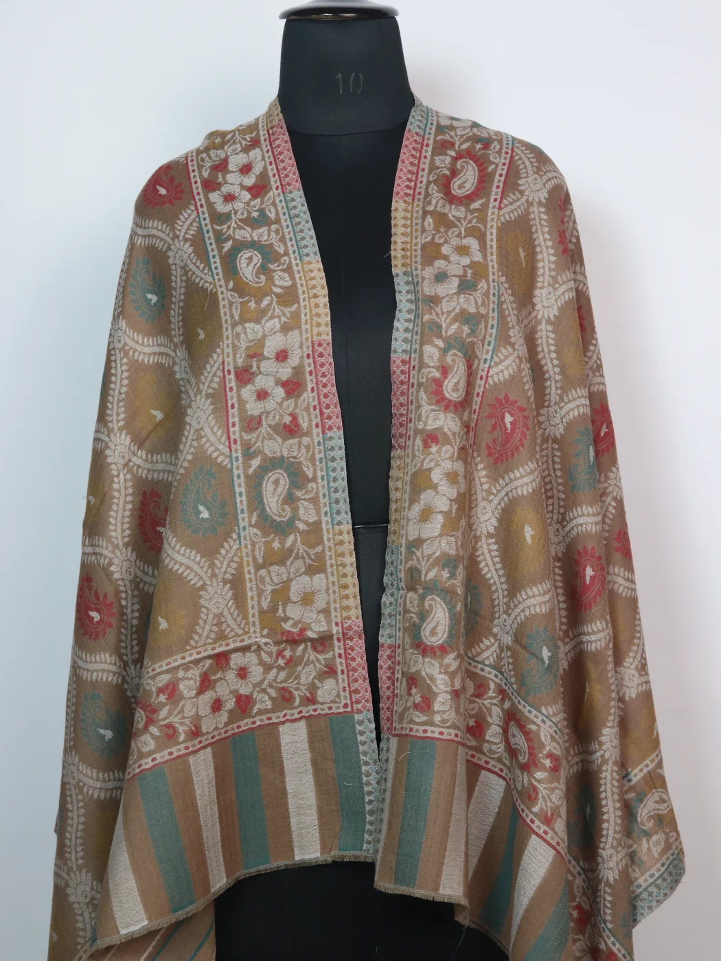 Imra Kashmiri Stole With Kani Pattern For Women In Fine Wool | Beige - Image 2