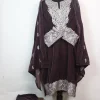 Aiza Kashmiri 3 Piece Pheran Set In Velvet With Zari Tilla Embroidery | Deep Plum