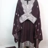Alina Kashmiri 3 Piece Pheran Set In Velvet With Zari Tilla Embroidery | Chocolate Brown