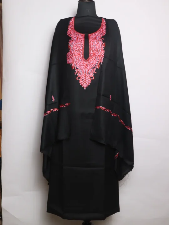 Sameera Kashmiri 3 Piece Unstitched Suit In Polywool With Hand Aari Embroidery | Black