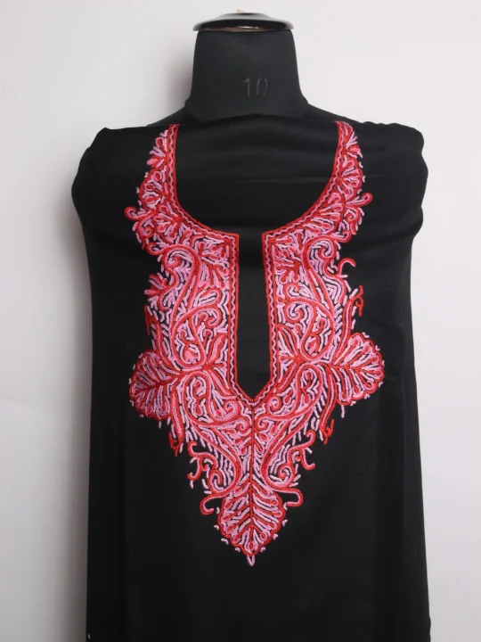 Sameera Kashmiri 3 Piece Unstitched Suit In Polywool With Hand Aari Embroidery | Black - Image 2