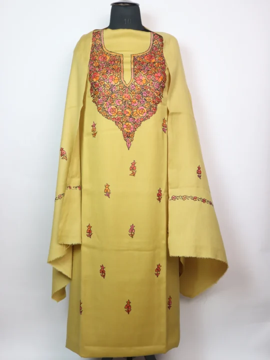Zoon Kashmiri 3PC Suit In Pure Wool With Hand Sozni Paper Machie Style | Light Yellow