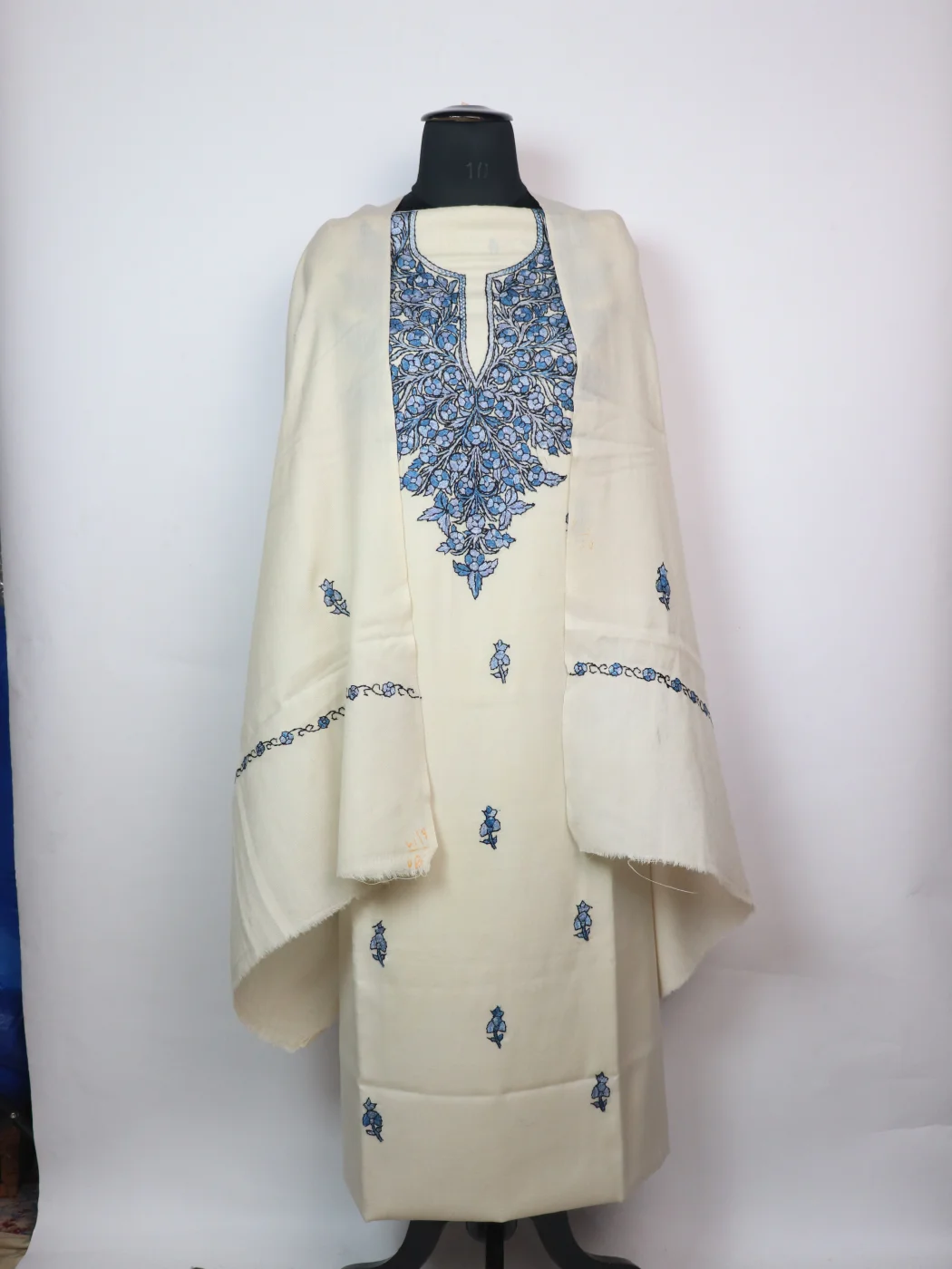 Zoon Kashmiri Unstitched 3PC Suit In Pure Wool With Hand Sozni Paper Machie Style | Cream