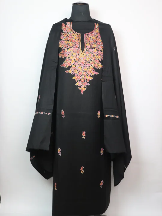 Zoon Kashmiri 3PC Suit In Pure Wool With Hand Sozni Paper Machie Style | Black