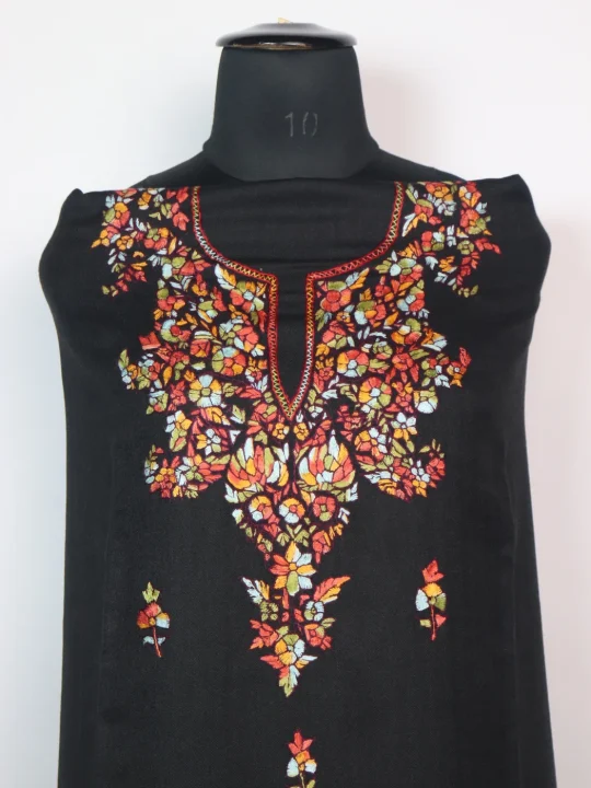 Kashmiri 3PC Suit In Pure Black Wool With Hand Sozni Paper Machie Style | Zoon - Image 2