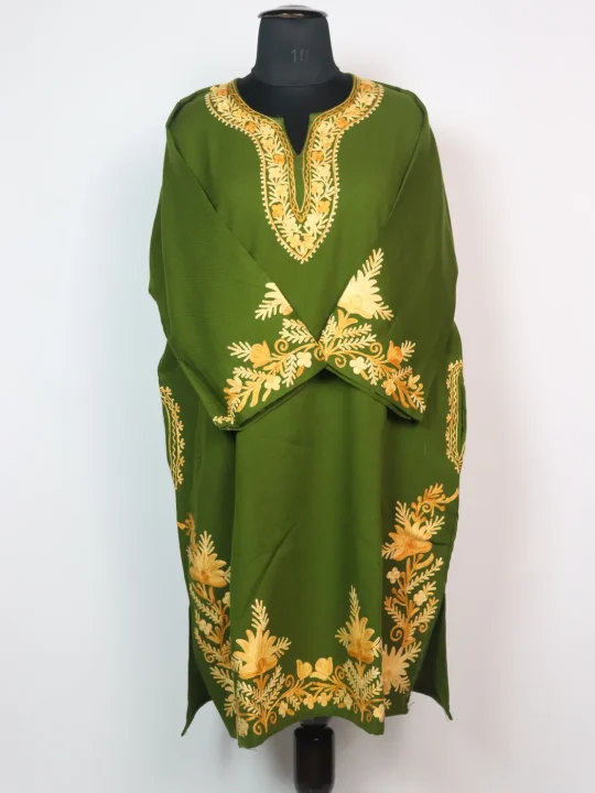 Irtiza Kashmiri Pheran With Aari Work in Cashmilon | Green