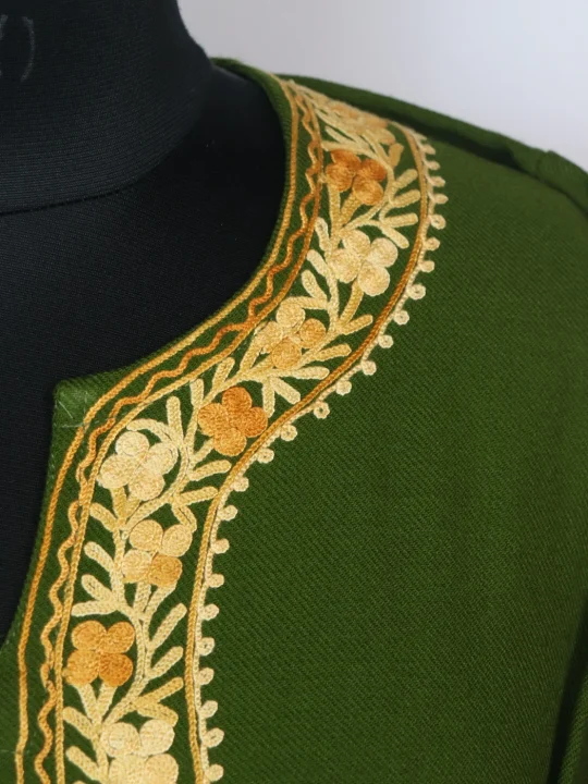 Irtiza Kashmiri Pheran With Aari Work in Cashmilon | Green - Image 4
