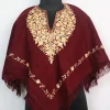 Maroon Kashmiri Poncho for Girls in Cashmilon Wool with Aari Embroidery