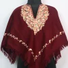 Kashmiri Girls' Poncho in Maroon Cashmilon Wool with Aari Embroidery