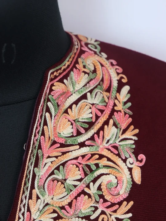 Kashmiri Girls' Poncho in Maroon Cashmilon Wool with Aari Embroidery - Image 2
