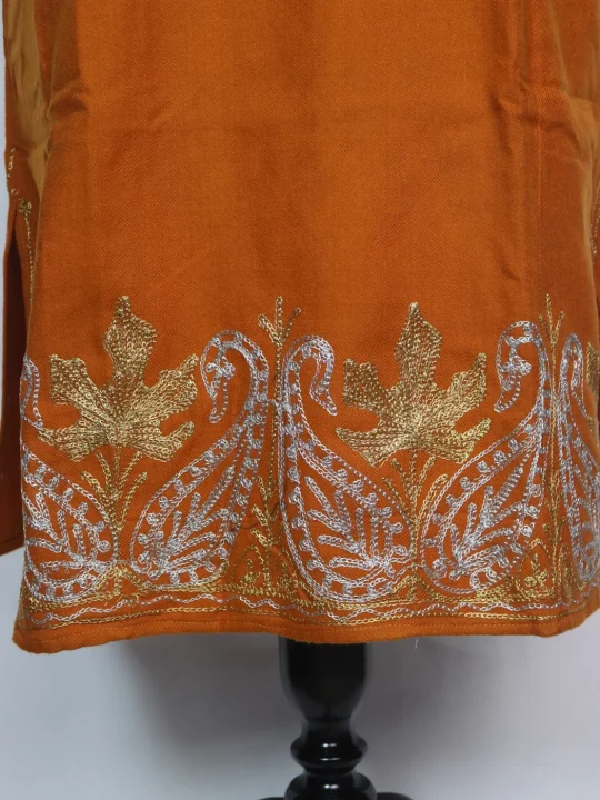 Muntaha Kashmiri Pheran in Yellow Cashmilon With Zari Work - Image 4