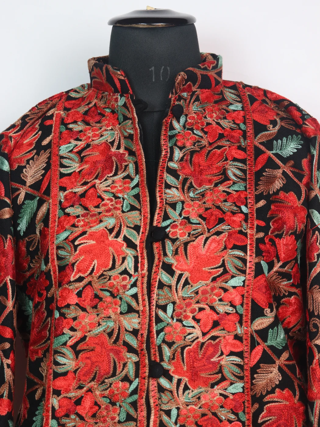 Black Kashmiri Short Coat Cashmilon Wool Baramulla Aari Embroidery - Image 2