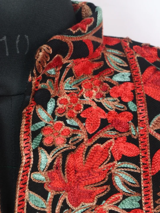 Black Kashmiri Short Coat Cashmilon Wool Baramulla Aari Embroidery - Image 3