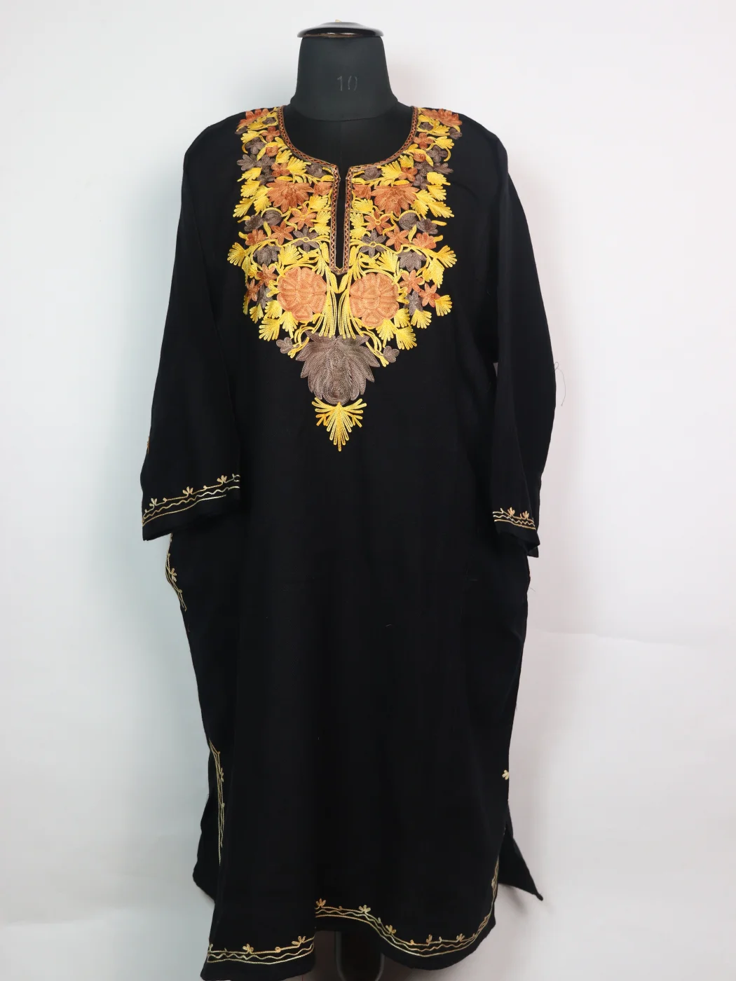 Black Mehr Kashmiri Cashmilon Wool Aari Embroidery