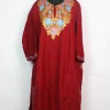 Wine Maroon Kashmiri Mehr Pheran Cashmilon Wool Aari Work
