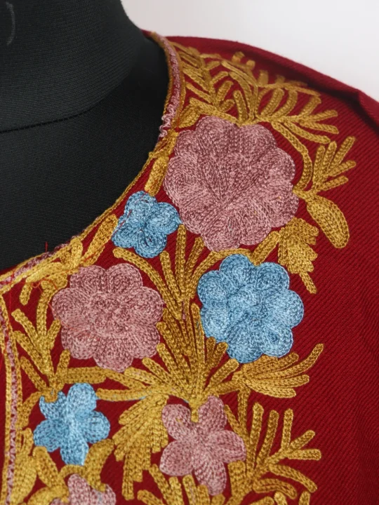 Wine Maroon Kashmiri Mehr Pheran Cashmilon Wool Aari Work - Image 3