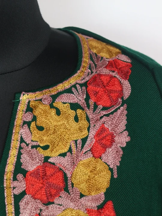 Green Mehr Kashmiri Pheran Cashmilon Wool Aari Embroidery - Image 3