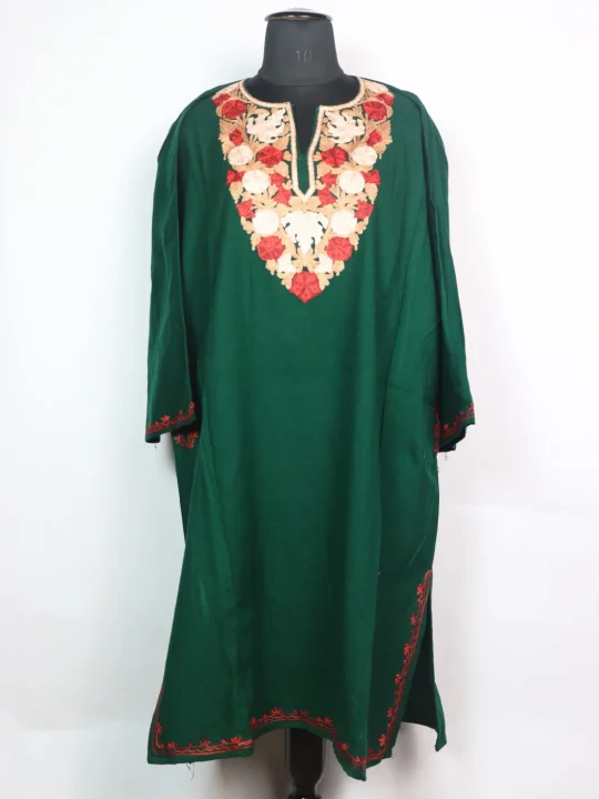 Mehr Green Kashmiri Pheran Cashmilon Wool With Aari Embroidery