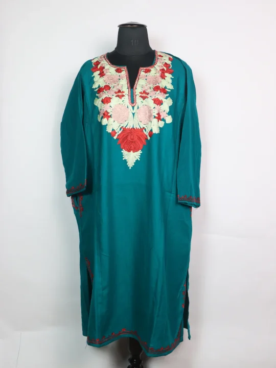 Sky Blue Kashmiri Pheran Cashmilon Wool With Aari Work Mehr