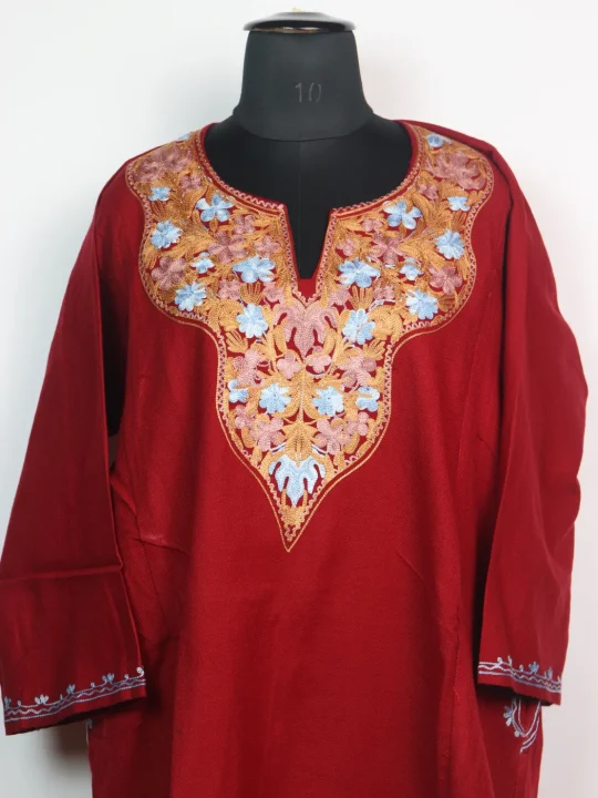 Maroon Mehr Kashmiri Pheran Cashmilon Wool With Aari Kadhai - Image 2
