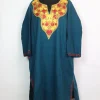 Teal Blue Mehr Kashmiri Pheran Cashmilon Wool With Aari Embroidery