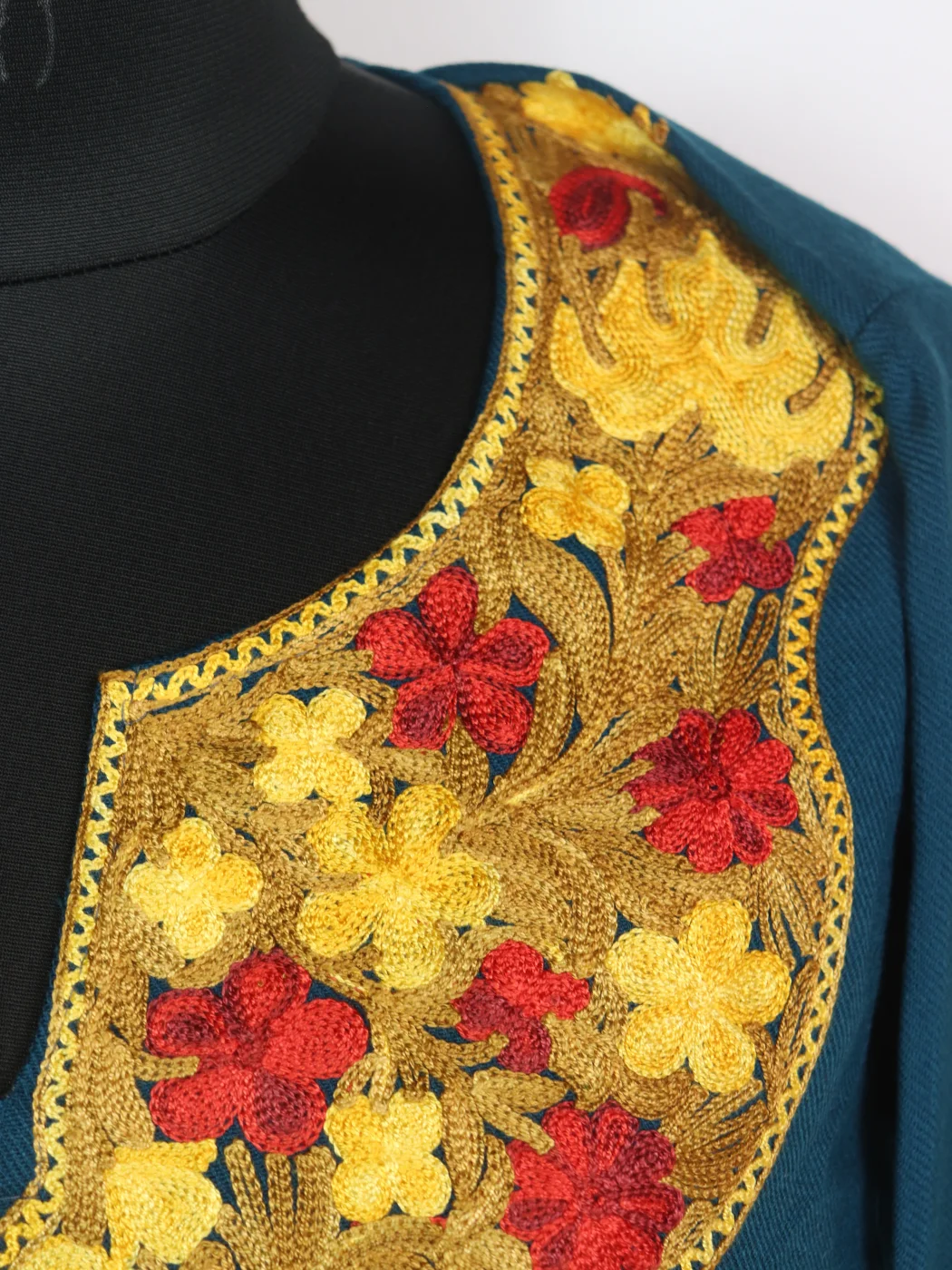 Teal Blue Mehr Kashmiri Pheran Cashmilon Wool With Aari Embroidery - Image 3