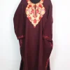 Dark Maroon Kashmiri Pheran Cashmilon Wool With Aari Embroidery Mehr