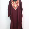 Wine Maroon Kashmiri Pheran Cashmilon Wool With Aari Embroidery Mehr