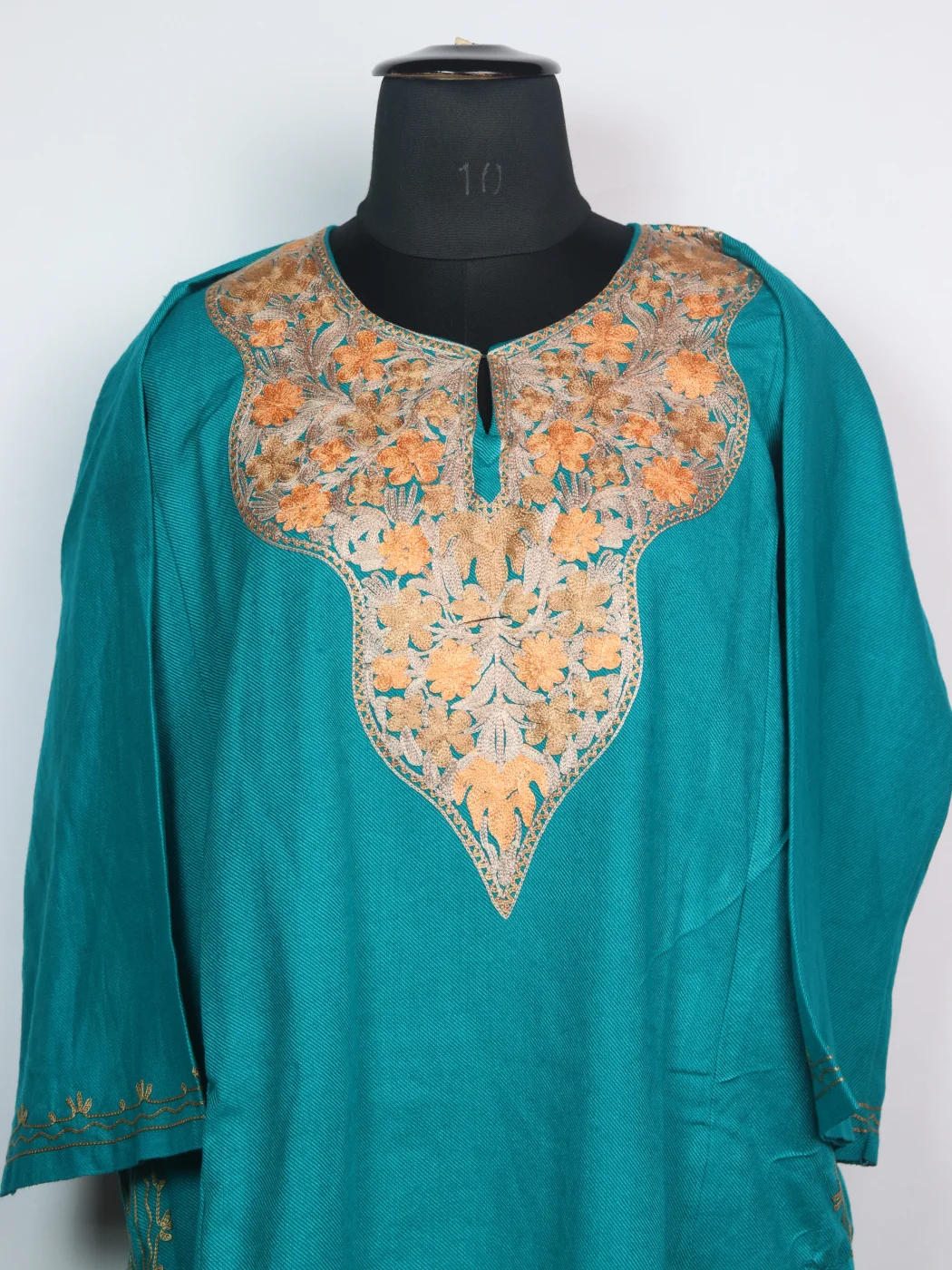 Ocean Blue Kashmiri Mehr Pheran Cashmilon Wool With Aari Embroidery - Image 2