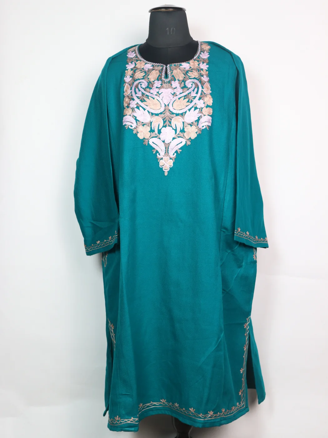 Ocean Blue Kashmiri Pheran Cashmilon Wool With Aari Work Mehr