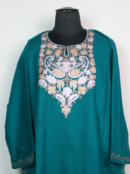 Ocean Blue Kashmiri Pheran Cashmilon Wool With Aari Work Mehr - Image 2