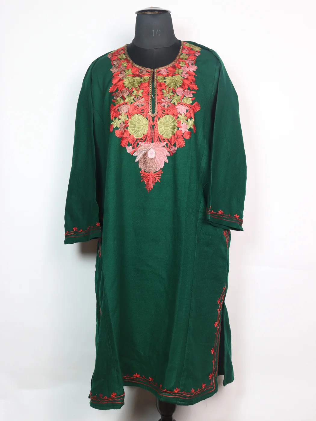 Green Kashmiri Pheran Cashmilon Wool With Aari Embroidery Mehr