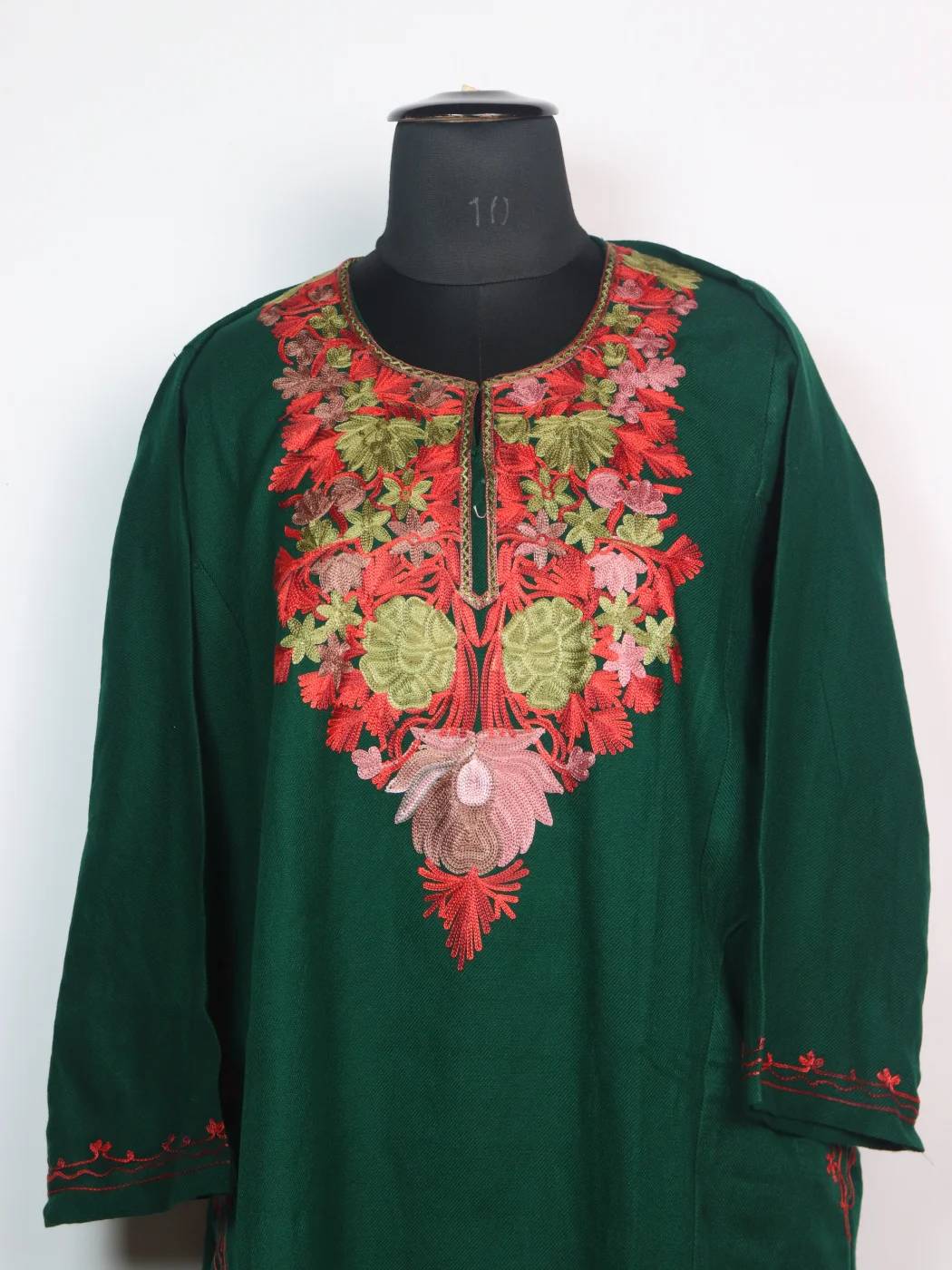 Green Kashmiri Pheran Cashmilon Wool With Aari Embroidery Mehr - Image 2
