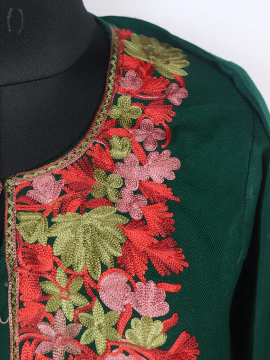 Green Kashmiri Pheran Cashmilon Wool With Aari Embroidery Mehr - Image 3